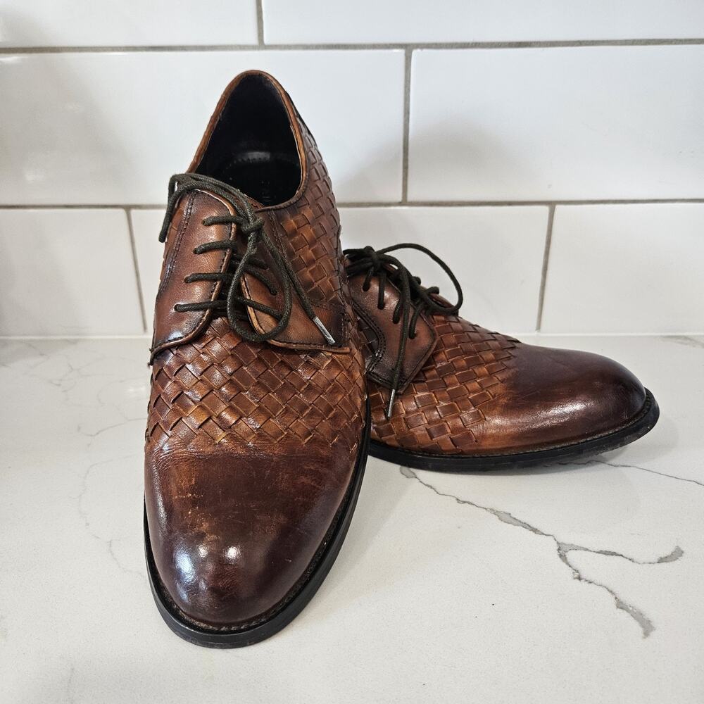 Zanzara Mens Woven Leather Shoes Brown Beethoven Size 8